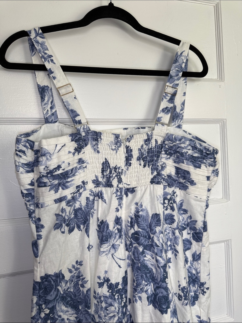 Abercrombie & Fitch Emerson Linen-Blend Wide Strap Midi Dress Blue&White Toile L - Picture 10 of 16